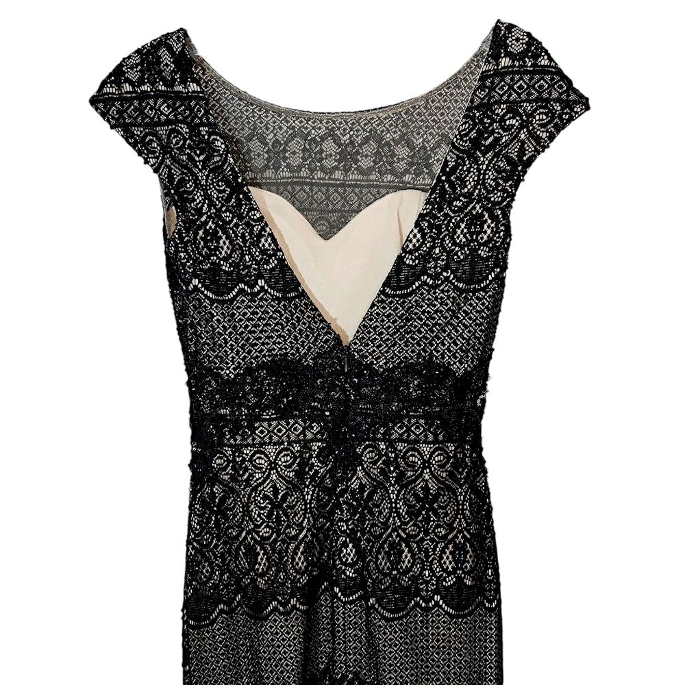 Tony Bowls Black Beaded Lace Sheer Illusion Floor Length Gown - Picture 9 of 11